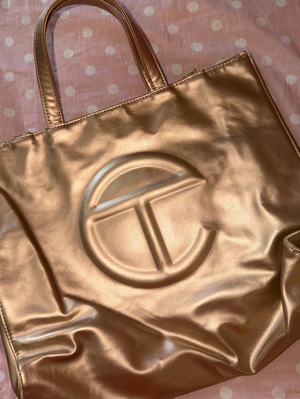 Telfar Metallic Gold Tote Bag with Embossed Logo